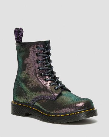 Dr Martens 1460 Disco Iridescent Suede Veterlaarzen Dames Paars | NL 616XYU